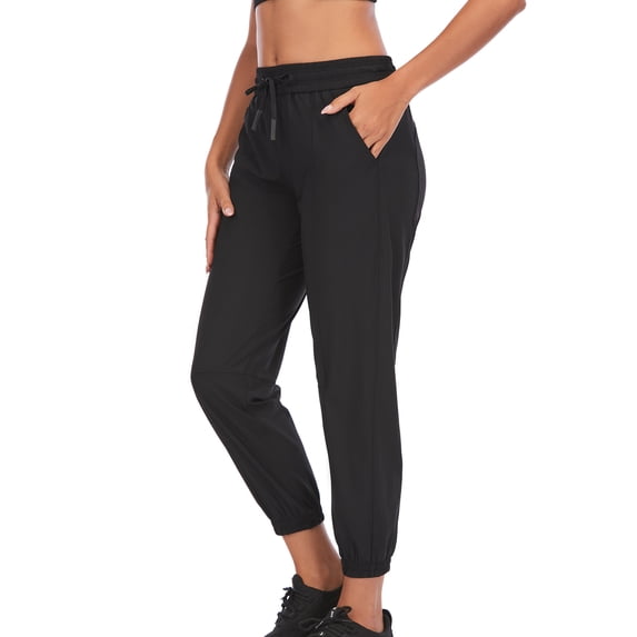 SHCKE Women's Athletic Pants Joggers Hiking Sports Pants Elastic Quick Dry Workout Pants with Pockets and Drawstring Elastic Waist Black S