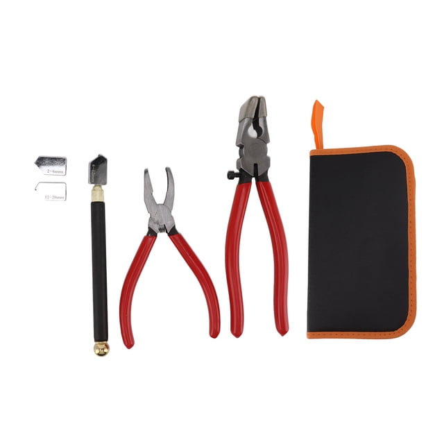 Kit de herramientas para cortar vidrio, alicates rompedores de vidrio con mordaza curva, bolígrafo cortador de vidrio, 2 hojas con gotero de aceite, destornillador.