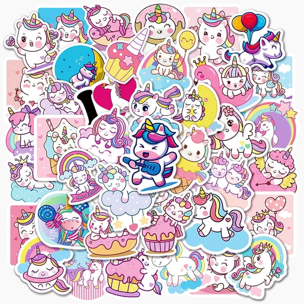 Paquete de pegatinas de vinilo impermeable con unicornios, anime, 50 unidades