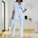 thumbnail image 1 of Blazer De Negocios De 2 Piezas Para Mujer Con Pantalones, Blazer De Cuello De Solapa Con Pantalones De Pierna Ancha Conjunto De Traje De Oficina De Trabajo, 1 of 6