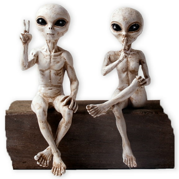 Alien Ledge Loungers 'Peace & Quiet' 10 INCH H Extraterrestrial Statues Set -  Antique White