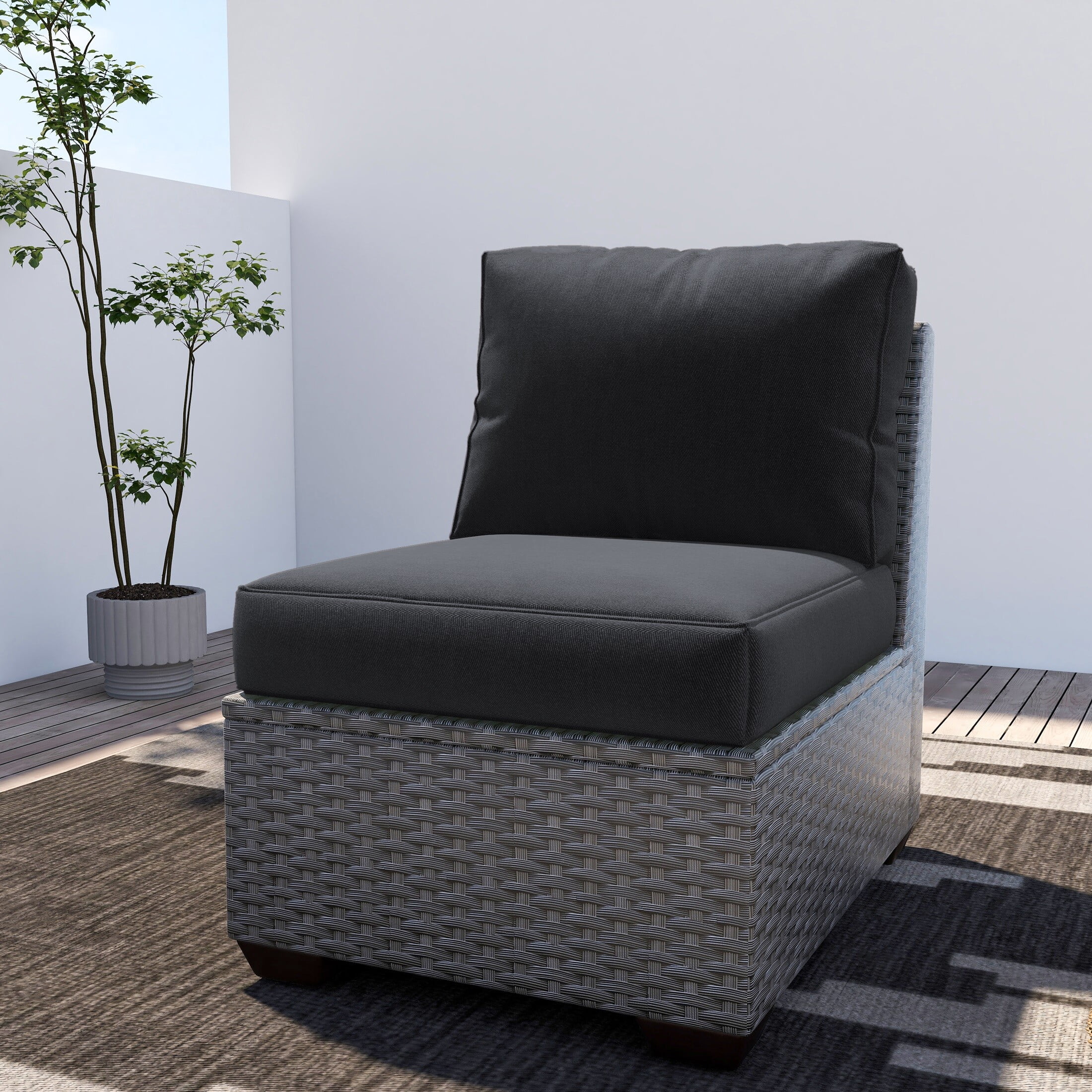 UIXE Outdoor Deep Seat Cushion Set with Sunbrella Slipcovers, Patio Furniture Cushions & Back Pad, Water-Resistant Backyard Sectional Sofa Cushions for Bistro Chair - Dark Grey