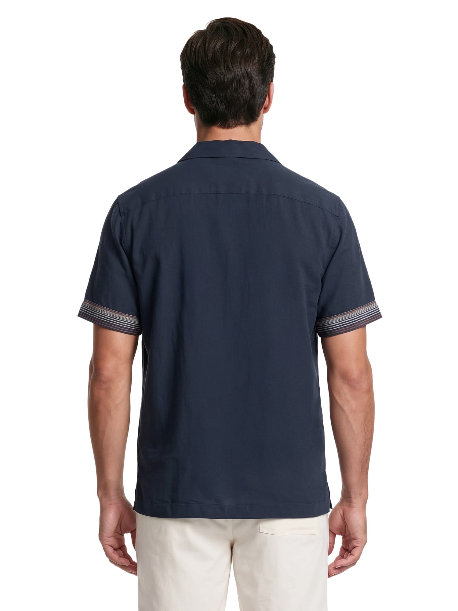 Havanera Men’s and Big Men's Horizontal Panel Print 100% Viscose Short Sleeve Shirt, S-5XL