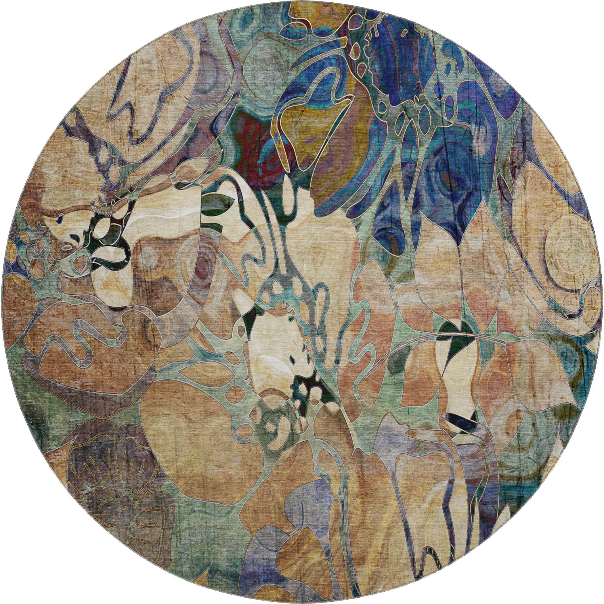 Addison Rugs Mayfield Washable Transitional Floral Beige Round Rug, 8' x 8'