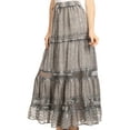 thumbnail image 3 of Sakkas Salina Boho Maxi Skirt with Embroidery and Crochet Lace  Adjustable Waist - Charcoal - Large, 3 of 4