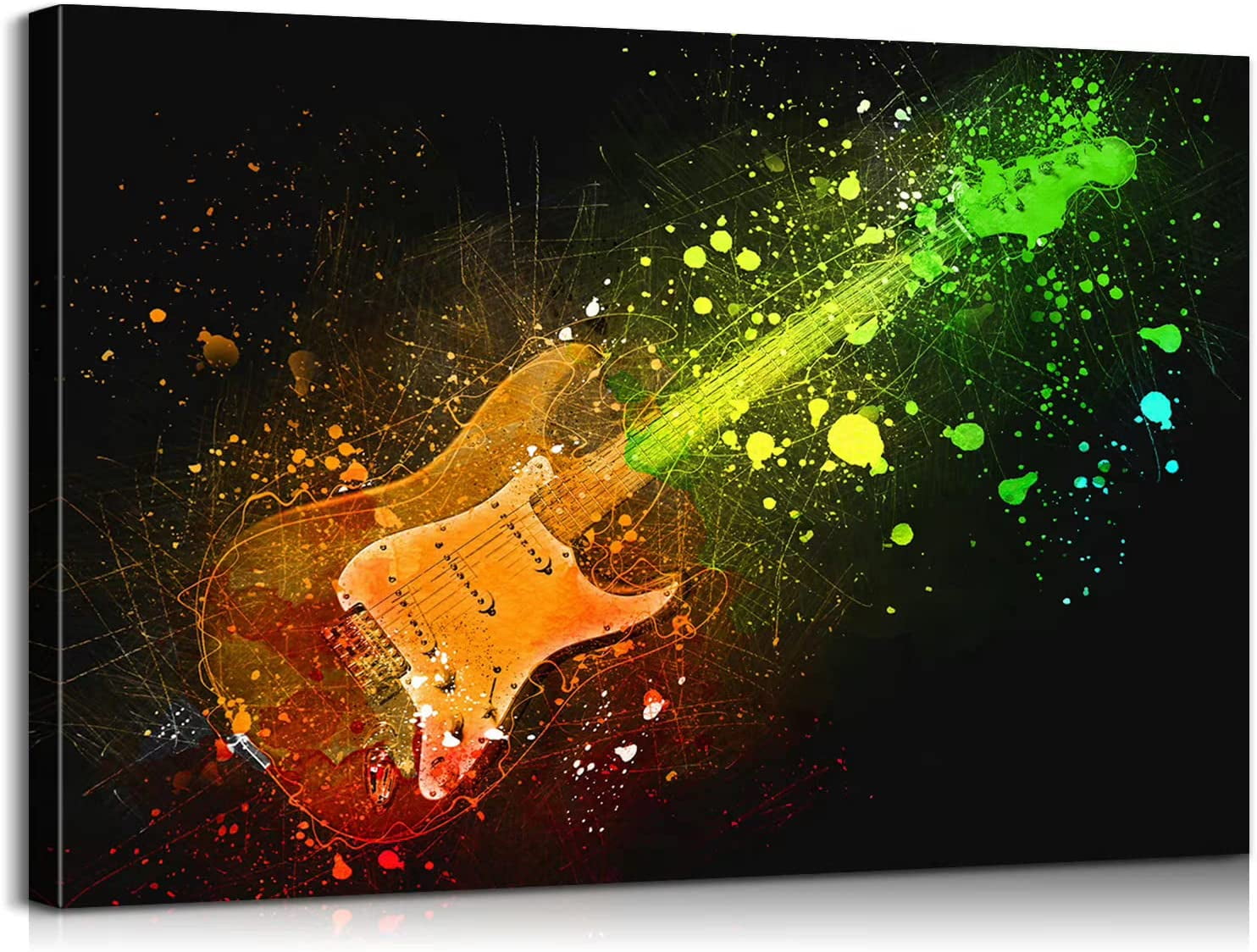Guitar Canvas Wall Art Rock Guitar with Beautiful Fluorescence Wall