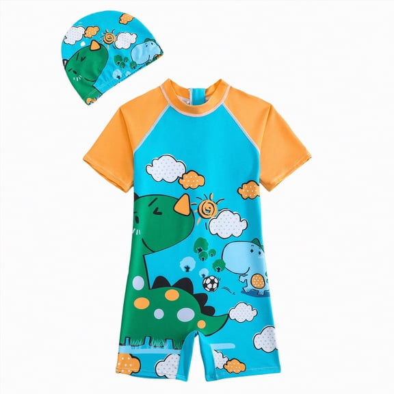 Hessimy Boys UPF 50 Rash Guard and Swim Trunks Outfit Set Toddler to Big Boy Sizes(Orange,4-5 Years)