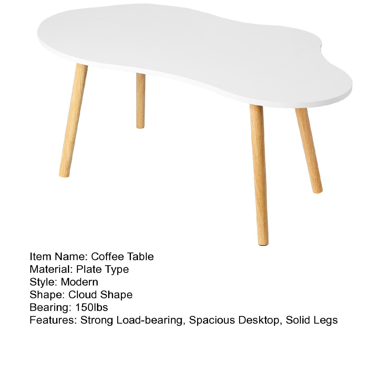 Aqzb Cloud-shaped Small Coffee Table, White Coffee Table for Small Space, Modern Coffee Table Center Table for Living Room Office with Wood Legs, 40" L x 20" W x 16" H