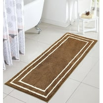 Long Bathroom Rugs, Fluffy Comfy Microfiber Bath Mat for Tub, Non Skid Washable Absorbent Bath Rug Runner, Modern Geometric Brown Shower Mat for Bathroom Tub Shower, 18x47 inch