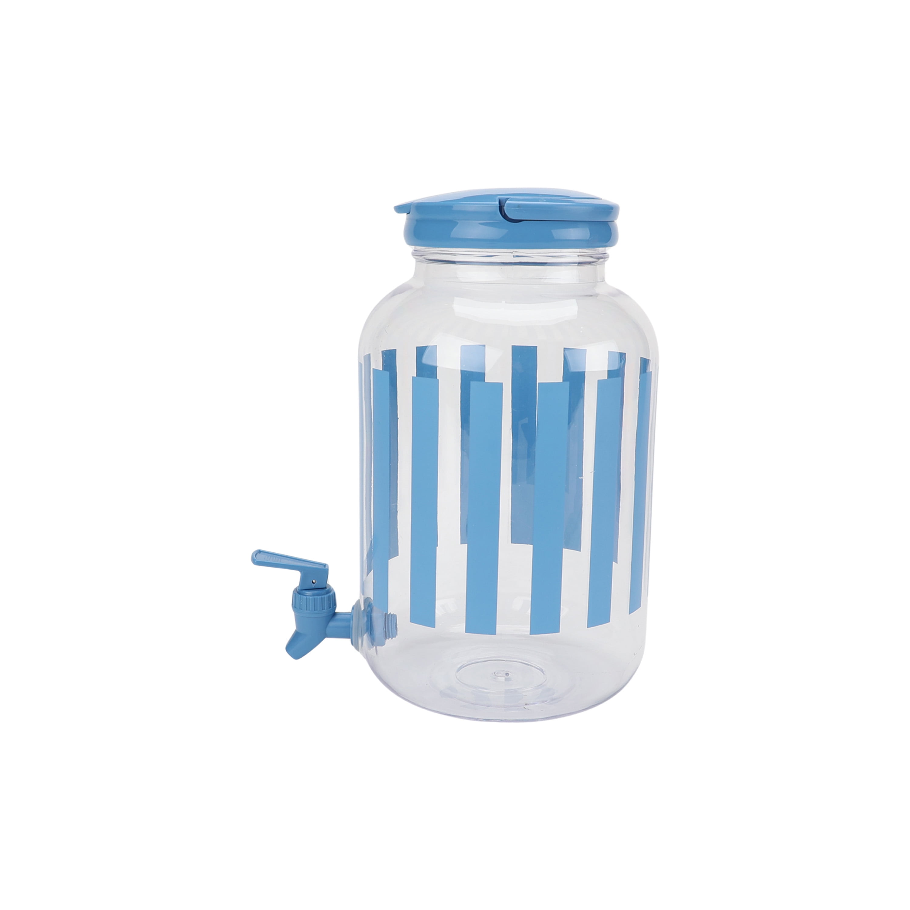 Mainstays Acrylic 1.2 Gallon Leak Proof Beverage Dispenser, Blue Stripe