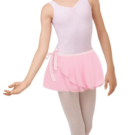 CPNG Girls Sheer Wrap Skirt Ballet Skirt Chiffon Dance Apron with Elastic Ties Children's Gymnastics Ballet Skirts(Pink,5-6 Years)