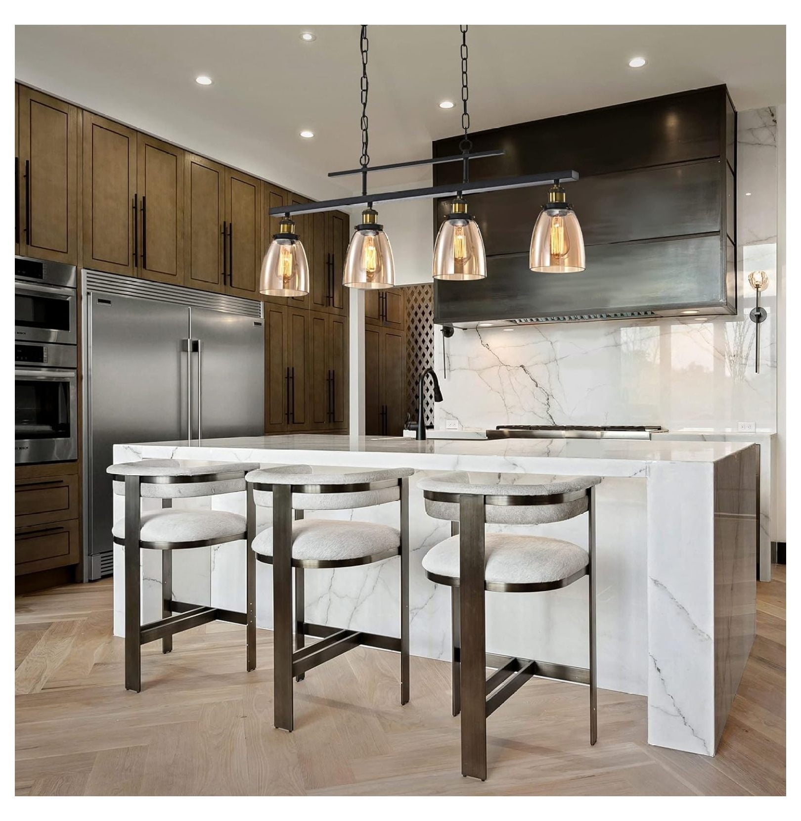 Industrial Chandelier with Amber Glass Shades, Downlight Antique Black Ceiling Light for Kitchen Island, Dining Room, and Pool Table