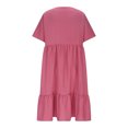 thumbnail image 7 of Luxalzxs Beach Dresses for Women Vacation Short Sleeve V Neck Mini T Shirt Dress Pleated Ruffle Flowy Summer Dress Casual Swing Tiered A Line Sundress, 7 of 7