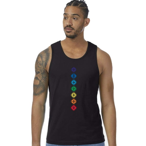 Mens 7 Diamond Chakras 100% Cotton Yoga Tank Top Shirt, Medium Black