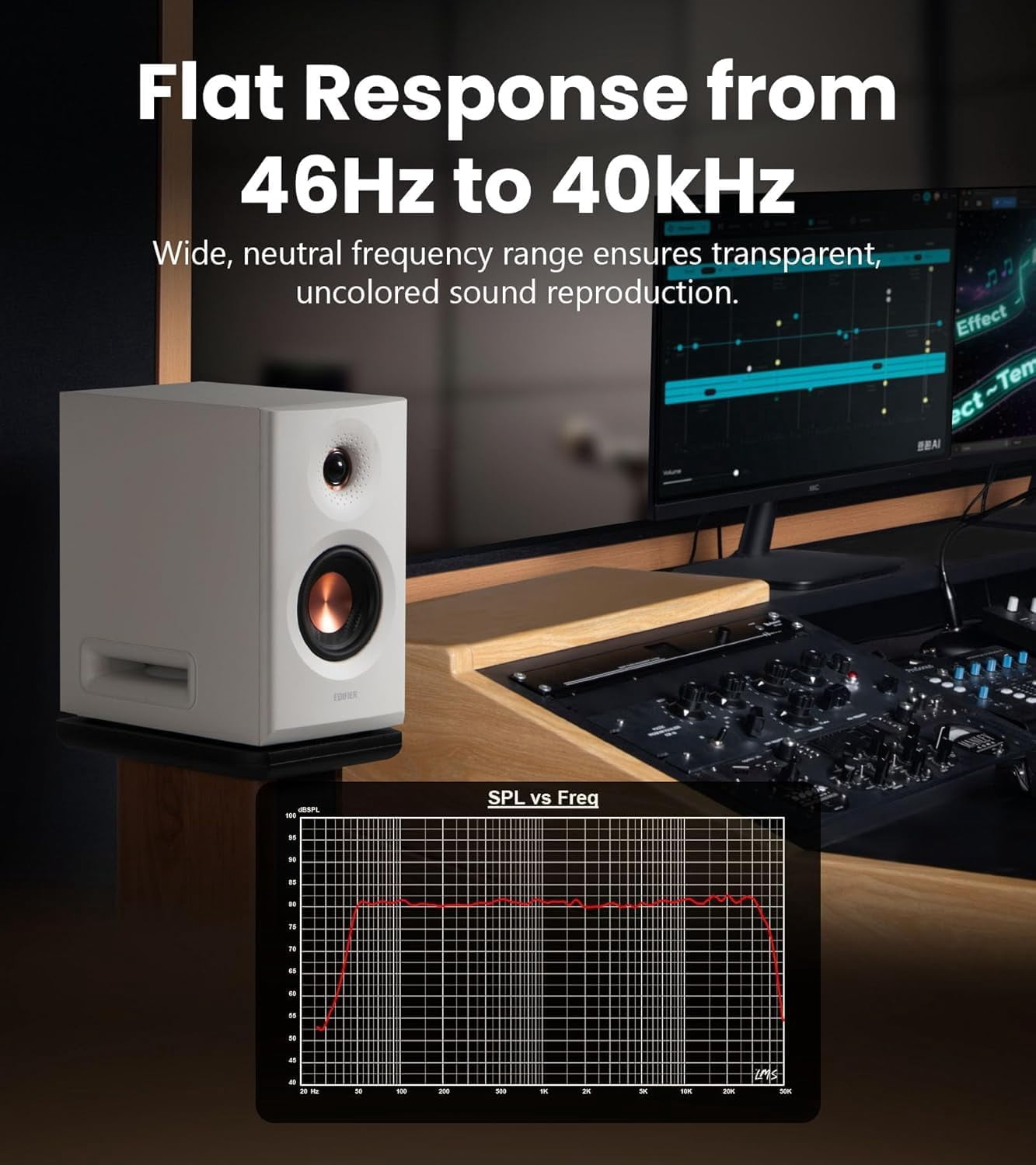 Restored Edifier MR5 2.0 Studio Monitor Bookshelf Speakers, 110W(RMS), Hi-Res Audio, Bluetooth 6.0, 3-Way Active Design, Room Compensation, XLR/TRS/RCA Inputs, Compact Size for Home Studio & Music