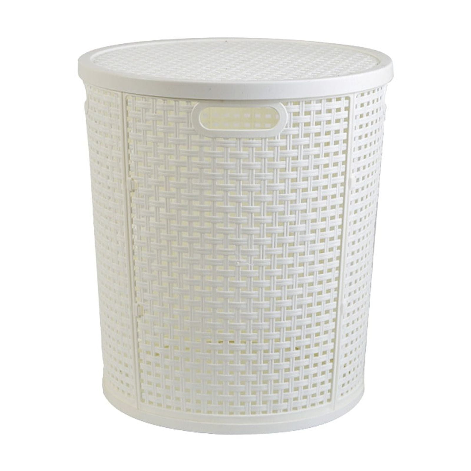 Laundry Basket, Gaqring Large Capacity Laundry Hamper, Imitation Rattan Plastic Storage Basket with Lid for Clothes Toys, White
