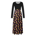 thumbnail image 4 of FDGIU Halloween Costumes Women's Fashion Printed Long Sleeve Round Neck Pullover Patchwork Dress Womens Dress Long Lantern Sleeve, 4 of 5
