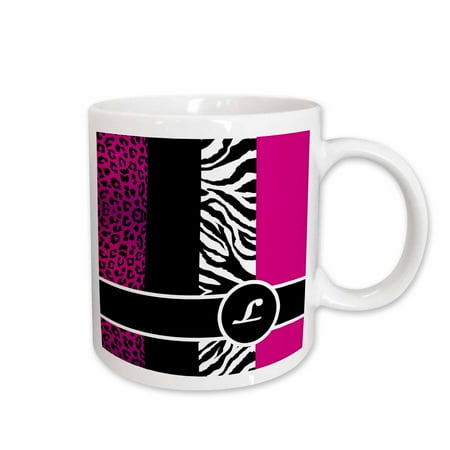 

3dRose Elegant Animal Print Monogram - Hot Pink L Ceramic Mug 15-ounce