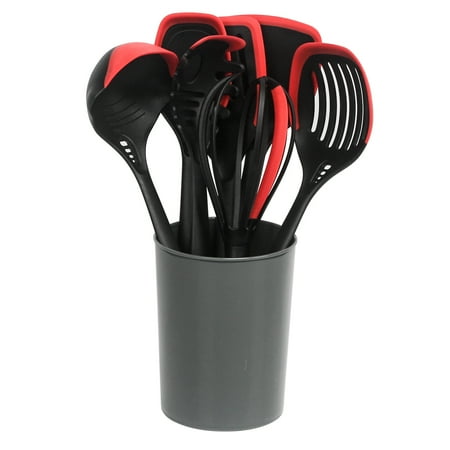 

Ammoon 8Pcs Silicone Kitchen Utensils Set Kitchen Cooking Utensils Set with Cutlery Storage Bucket Silicone Utensils Set Heat Resistant BPA Free Non Toxic Gray / Red