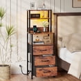 thumbnail image 2 of Satifur Tall LED Nightstand,Bedside Table with Charging Station,3 Fabric Drawers & Shelfs for Bedroom Living Room,Rustic Brown, 2 of 8