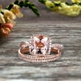 thumbnail image 3 of Trio Set 2 Carat Cushion Cut Morganite 10k Rose Gold Wedding Set Bridal Ring Infinity Stacking Matching Band Art Deco, 3 of 5