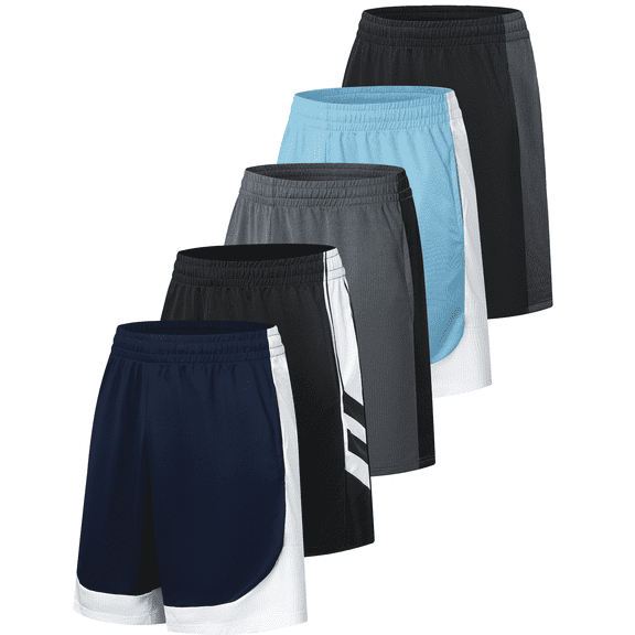TELALEO 5 Pack Mens Mesh Athletic Basketball Shorts Gym Shorts with Pockets, Quick Dry Running Shorts for Men L