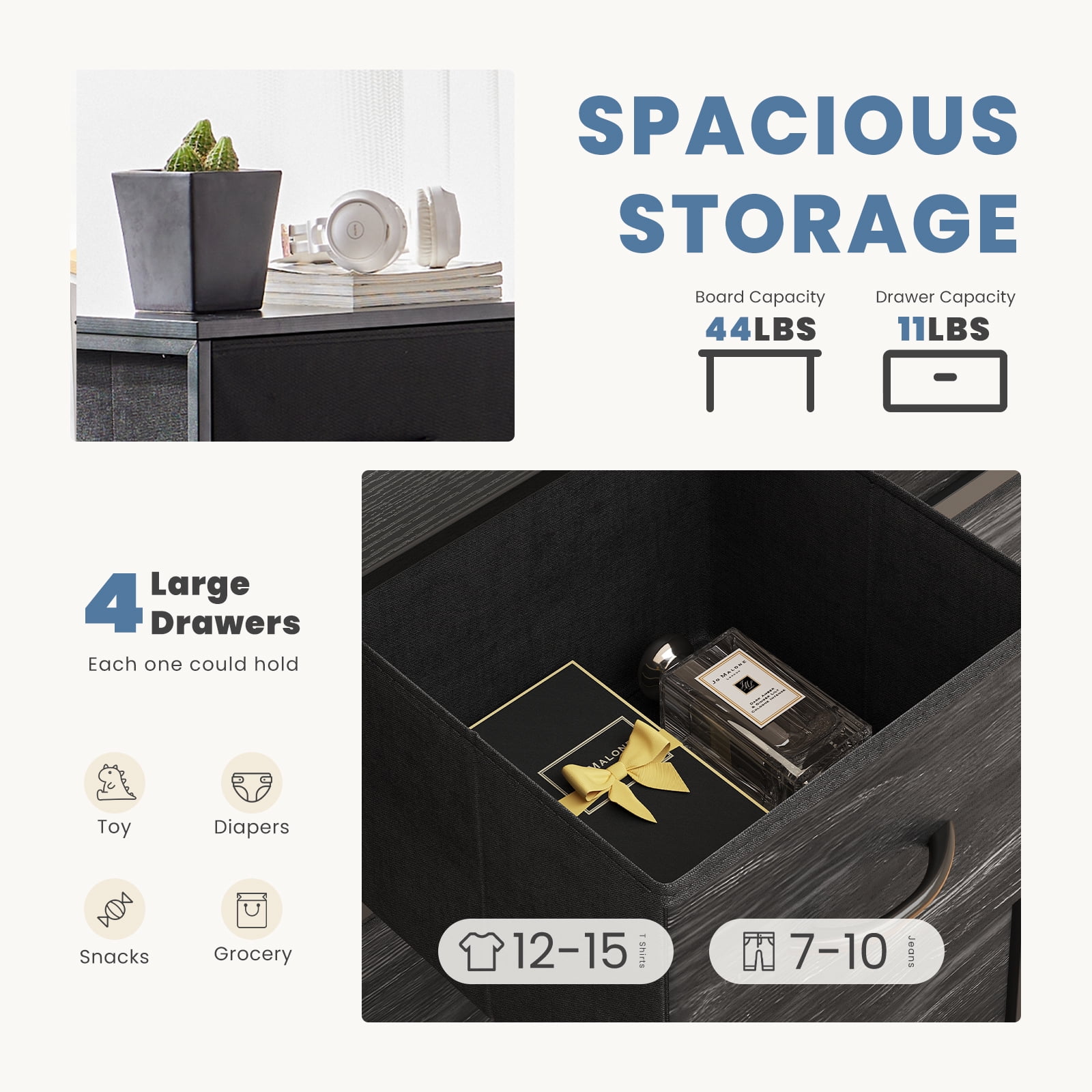 SWEETCRISPY Fabric Dresser With 4 Drawers, Storage Chest For Bedroom, Closet, Living Room, Hallway - Available In Black