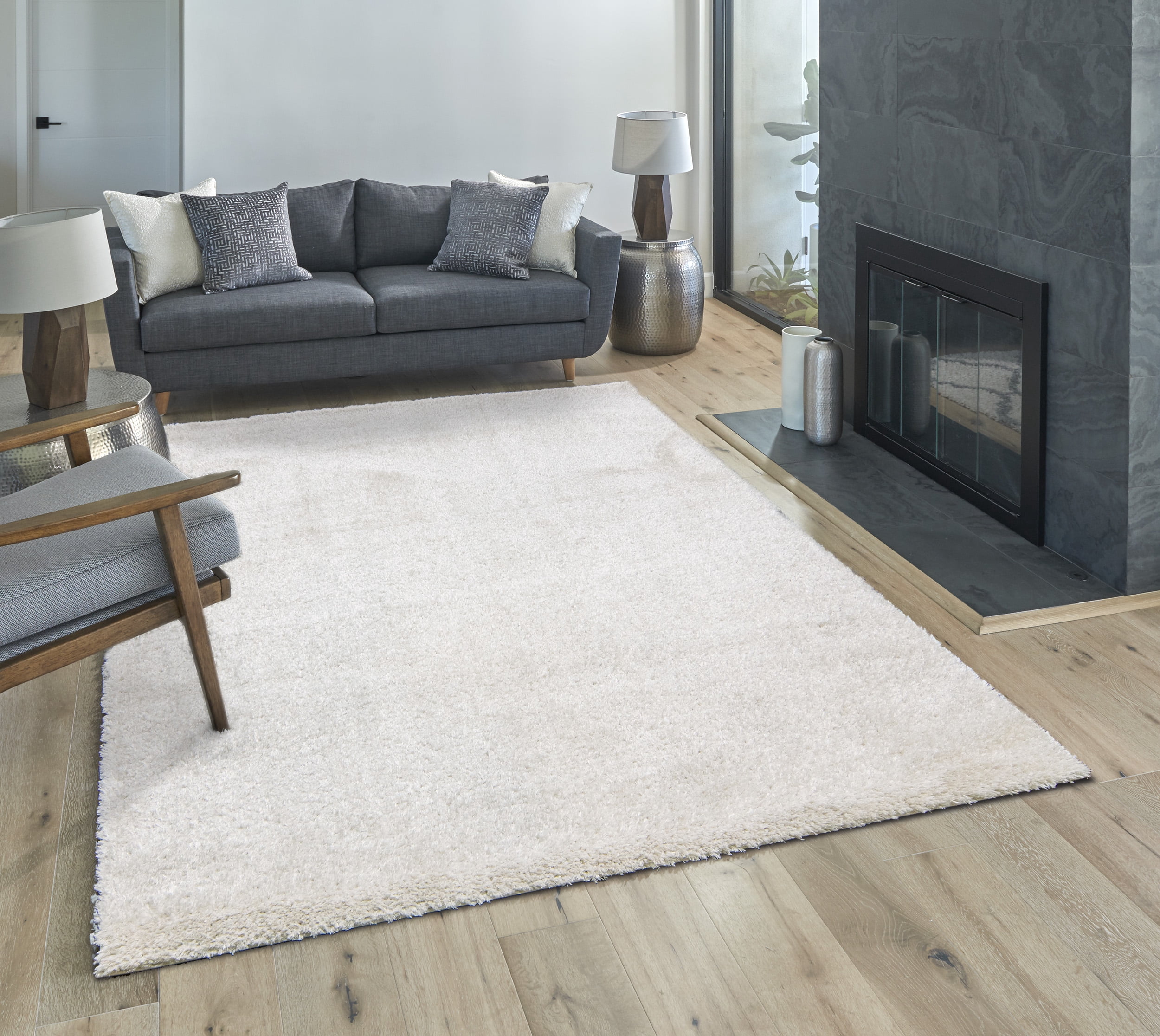 Gertmenian Thayer Solid Shag Solid Color Ivory Indoor Area Rug, 8x10