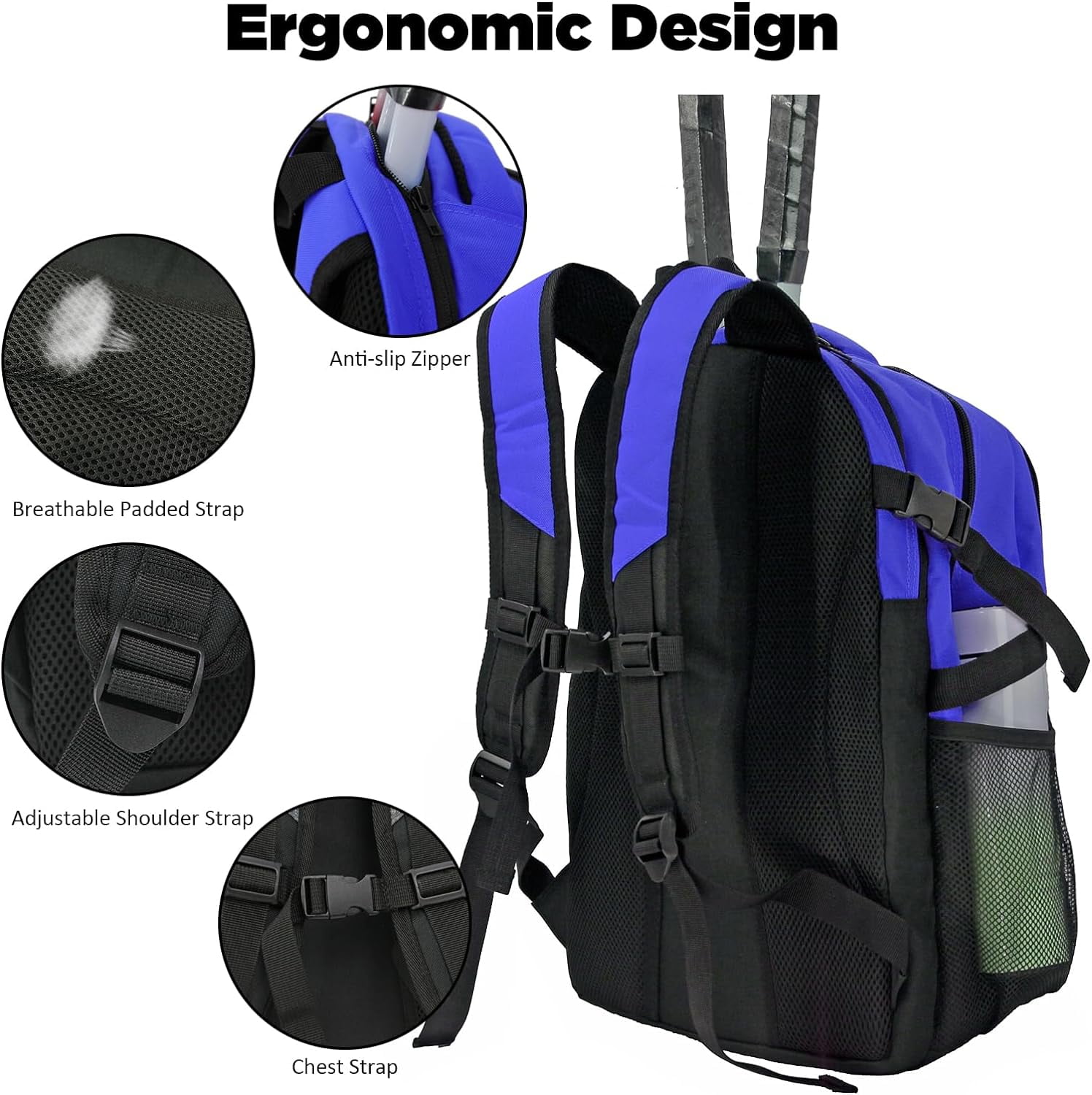 WOLT Pro Tennis Racquet Backpack 34L - 2 Racquet Holder & Ventilated Shoe Compartment Multifunctional Tennis Racket Bag Blue
