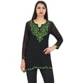 thumbnail image 4 of Phagun Women's Floral Aari Work Black Casual Tunic Long Sleeve Georgette Top-4, 4 of 8