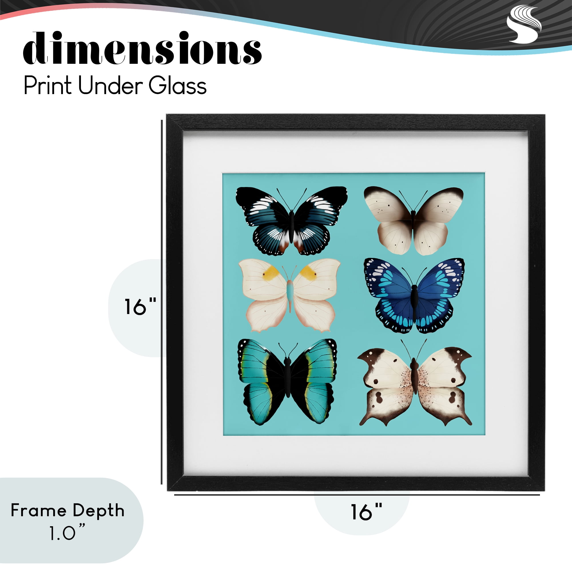 Stupell Industries Six Diverse Butterflies on Turquoise Black Framed Print Under Glass, design by Metka Hiti
