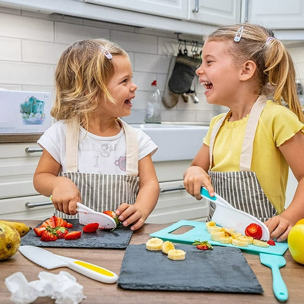 Lot de 3 couteaux de cuisine pour enfants, sûr à utiliser, prise ferme,  bords dentelés, couteau pour enfants, protège les petits chefs, parfait pour  couper les aliments et les légumes. 
