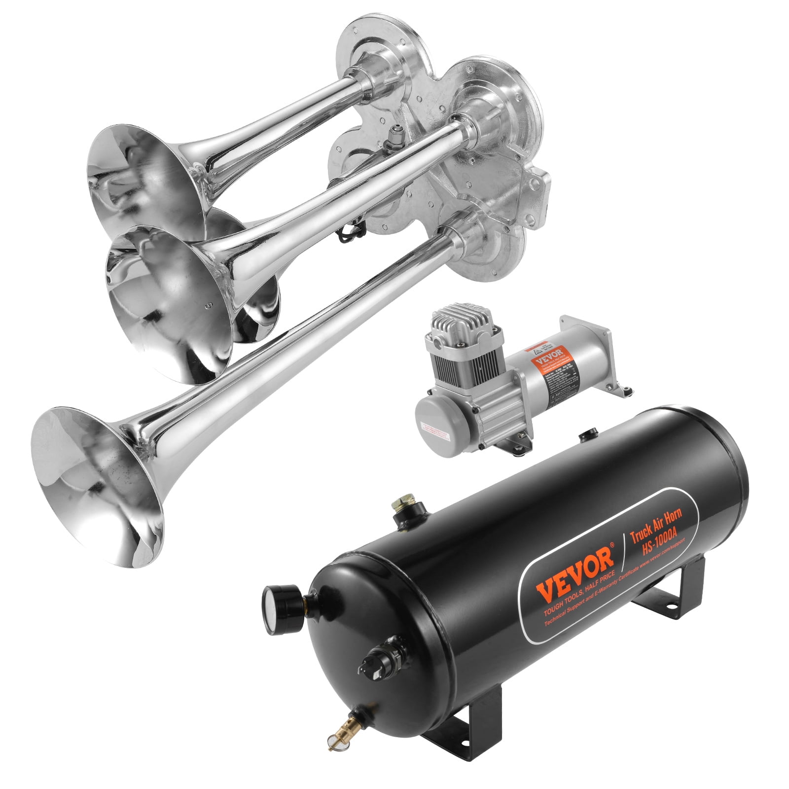KFFKFF 2.6 Gal Tank Train Horns Kit 4 Trumpet Air Horn Kit 160 psi Air Compressor