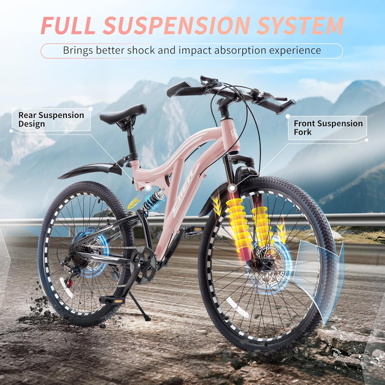 DEYGIA Girls Mountain Bike 20 inch,7-Speed Kids Bike, Full Suspension MTB, High-Carbon Steel Frame, Dual Disc Brakes, Bicycle for kids Outdoor Adventure