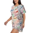 thumbnail image 2 of Naloa Passport Stamp Women's Short-Sleeved Pajama Set, Loungewear, Summer pajamas, Breathable Cozy - Small, 2 of 9