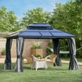 thumbnail image 2 of Outsunny Pavillon à Toit Rigide 10 Pieds x 12 Pieds avec Auvent, Double Toit en Polycarbonate, Cadre en Aluminium, Pavillon Permanent pour l'Extérieur avec Moustiquaire et Rideaux pour Jardin, Cour Arrière, 2 of 9