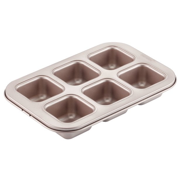 CHEFMADE Brownie Cake Pan, 6Cavity NonStick Square Muffin Pan Blondie