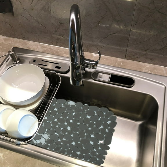 Dish Mat Sink Protector, Stone Pvc Non-slip Surface, Drainage Slots for Easy Cleaning, Hygienic Kitchen Countertop Pad, Water-resistant Utility Mat, Topliu