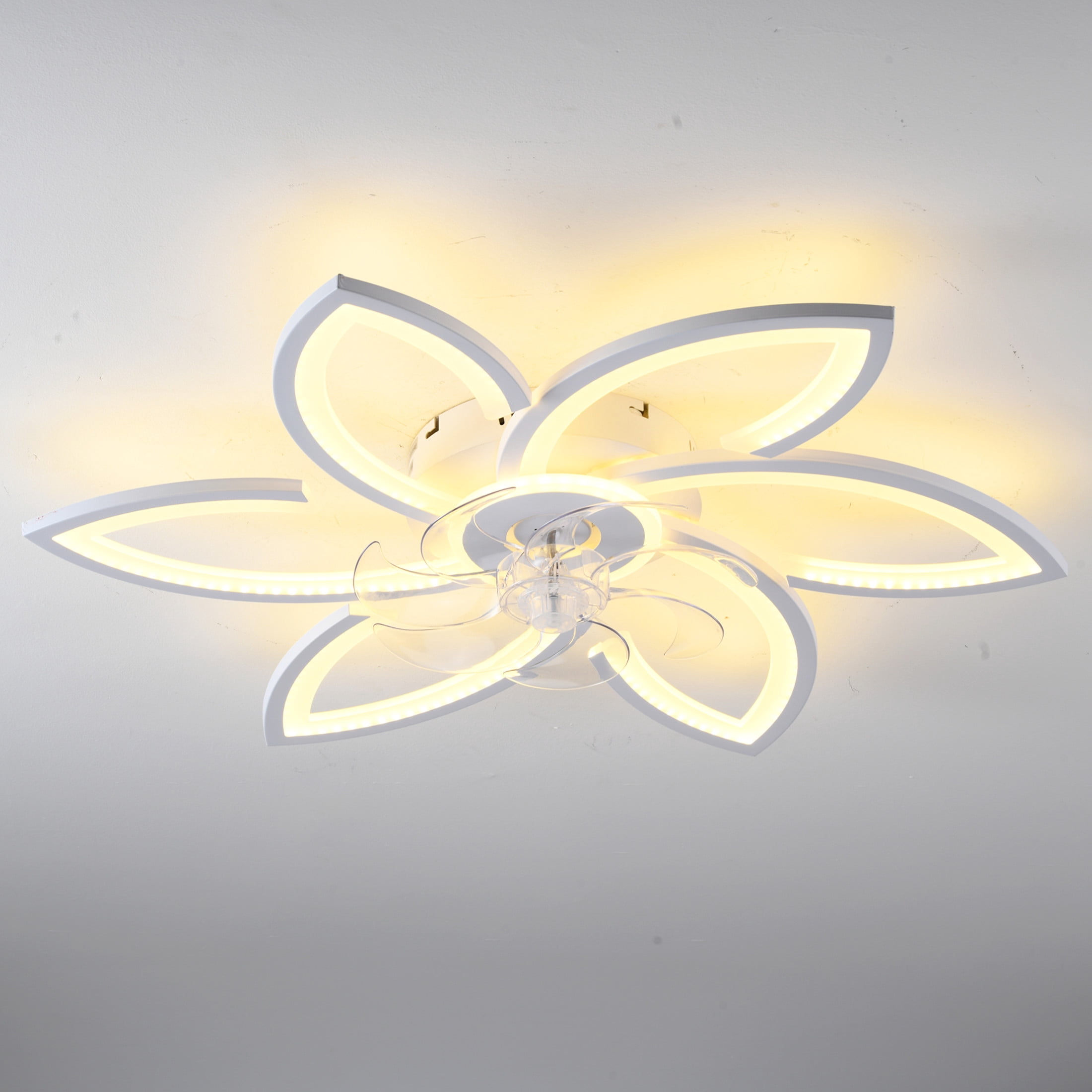GDF Studio 6-Head Flower Ceiling Fan with LED Lights, Remote & App Control, Low Profile Fandelier for Home Decor, Black