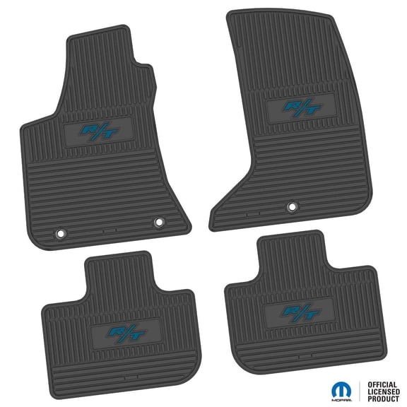 Charger Floor Mats 11-24 Dodge Charger AWD 4 Piece Custom Vintage Scene w/ R/T (2008-2014) Insert - Black w/ Dark Blue Insert FlexTread