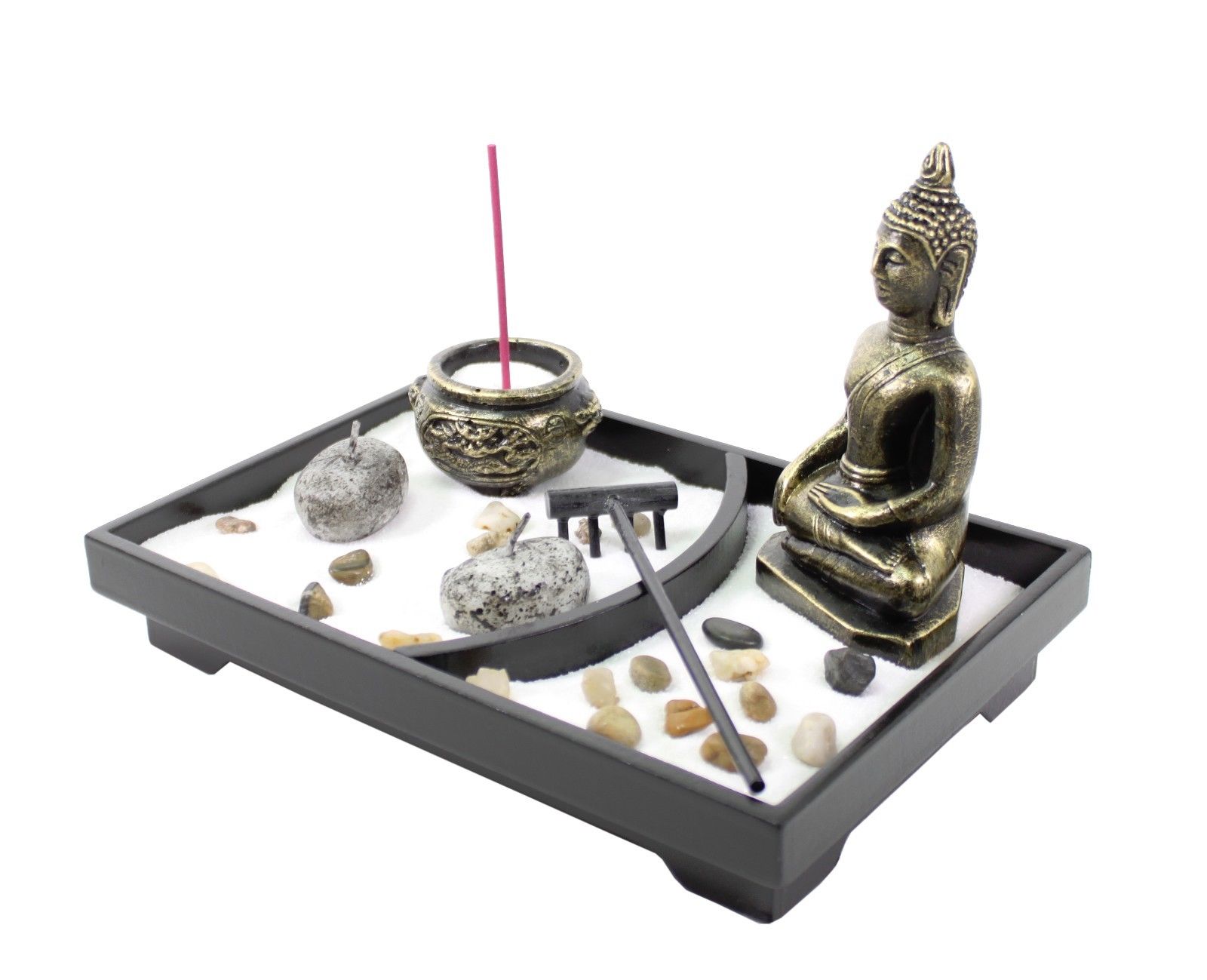 Tabletop Zen Garden Buddha Rock Rake Sand Candle Incense Burner Home Decor Gift ?