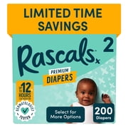 Rascals Premium Absorbent Baby Diapers Size 2, 200 Count