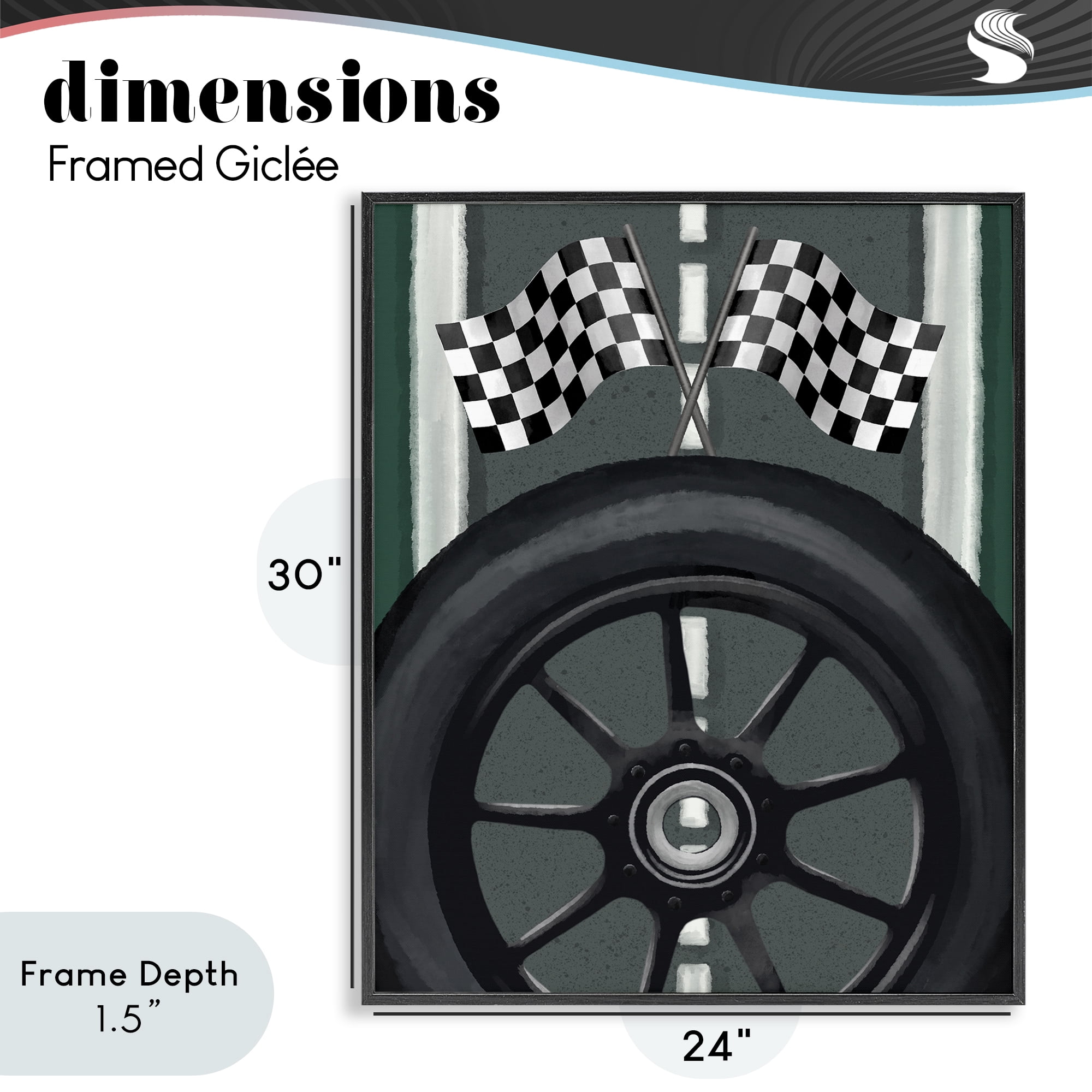 Stupell Industries Racetrack Flags & Tire Black Framed Giclee Art, design by Jennifer Stith
