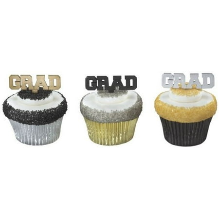 Graduation 12 Grad Silver Gold Black Cupcake Cake Topper Pick