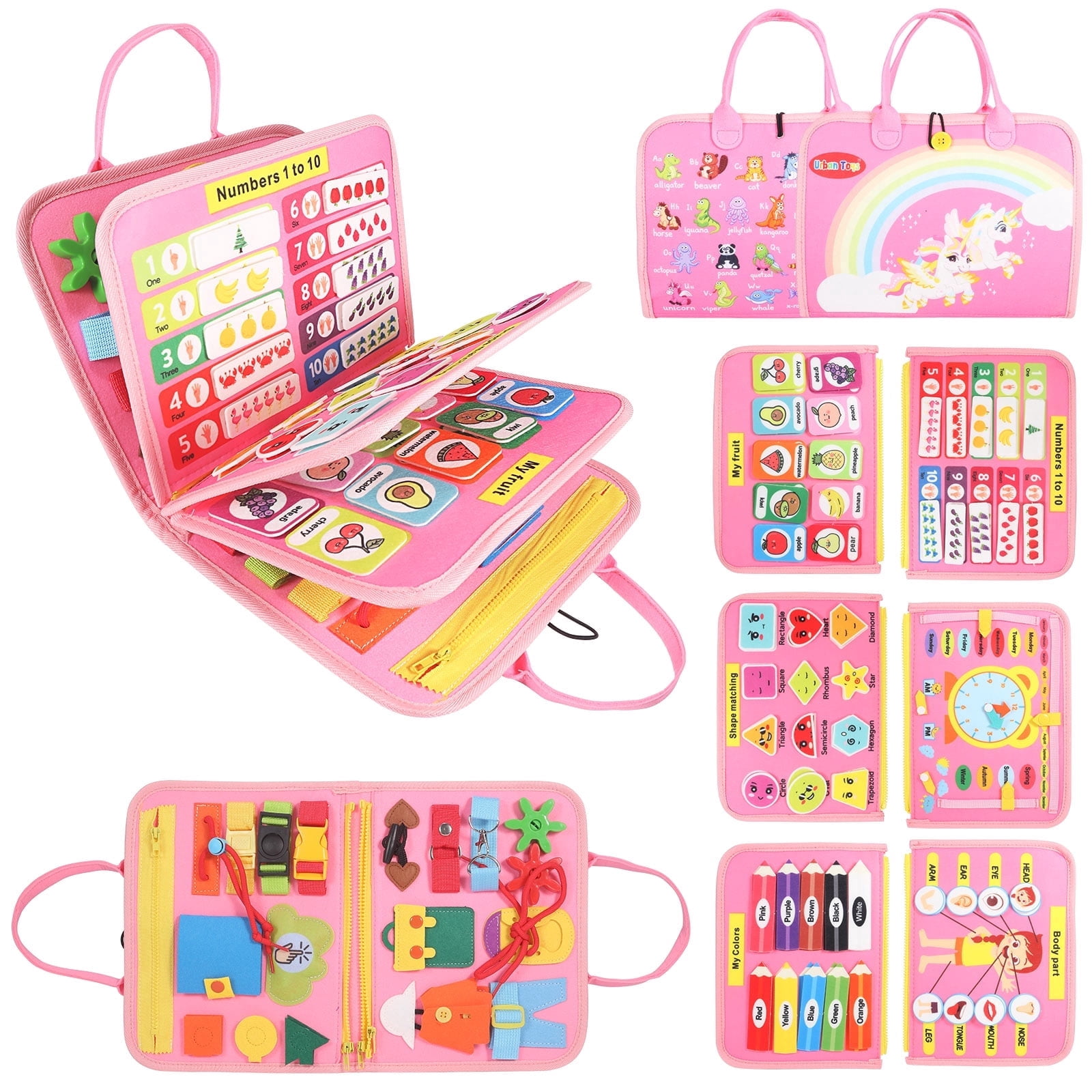 Montessori Busy Board - Ideal Busy Book Toddler Toys & Gifts for Boys & Girls, Toddler Travel Essential for Airplane & Car, Sensory Toys, Great for Baby Gifts for Boys