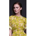 thumbnail image 4 of Bimba Robe Longue Imprimée en Rayonne à Fleurs de Pêche, Taille Smockée, Fente Latérale, Petite, Jaune, 4 of 6