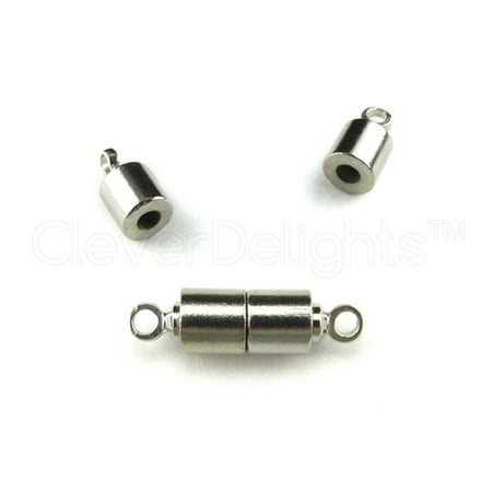 Silver Safety Clasp - 8 Pack - CleverDelights Magnetic Jewelry Clasps - Tube Style - Silver Color