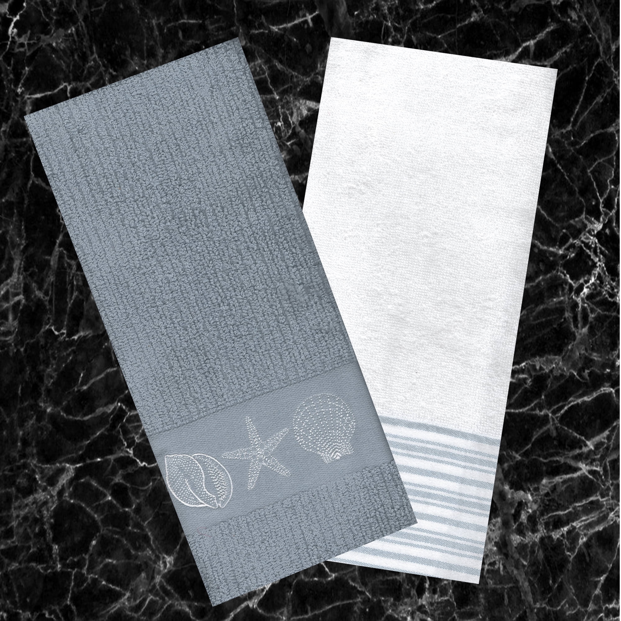 Gray Ribbed Bath Hand Towel Sea Shells, 2 Piece, White with Stripes  Bathroom The Big One