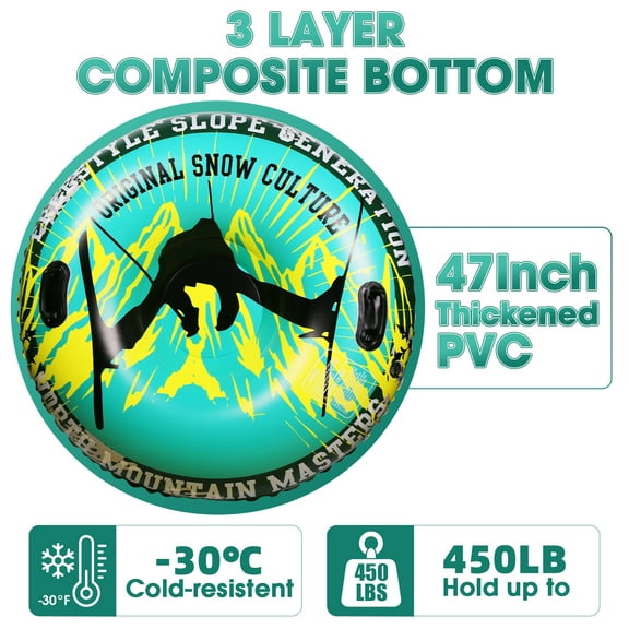 Snow Tube Heavy Duty 47" Large Size Inflatable Sled for Kids and Adults, Snow Tubes for Sledding, Sled Toys with 2 Handles for Winter Outdoor Fun