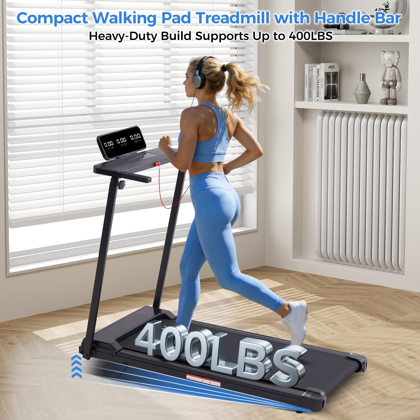 Walking Pad Treadmills for Home Workouts,3.5HP Compact Foldable Treadmill with Handles,Folding Portable Treadmills with LED Display,0.6-10mph,400 lbs